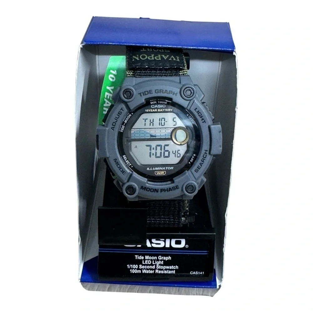 Casio Tide Graph Moon Phase Gray Sports Water Resistant Watch WS-1300H-8AVCF
